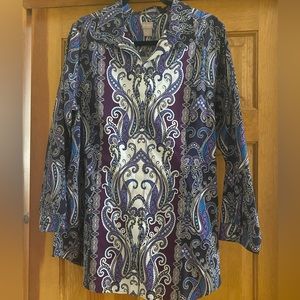 NWT Chicos Shirt Paisley Tunic Navy White Purple Comfy Women's Sz XL or 16
